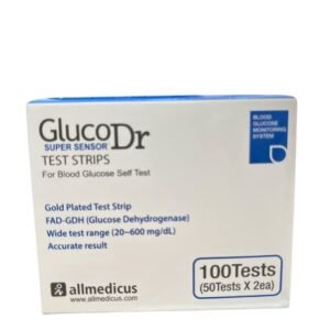 شرائط قياس السكر في الدم من جلوكو دكتور لتحديد نسبة السكر في الدم سواء بالمنزل أو بالعمل. قم بإدخال شرائط سكر جلوكو دكتور وسيبدأ العمل تلقائيا. ضع نقطة من الدم على طرف شريط الاختبار وستظهر النتائج خلال 5 ثواني.